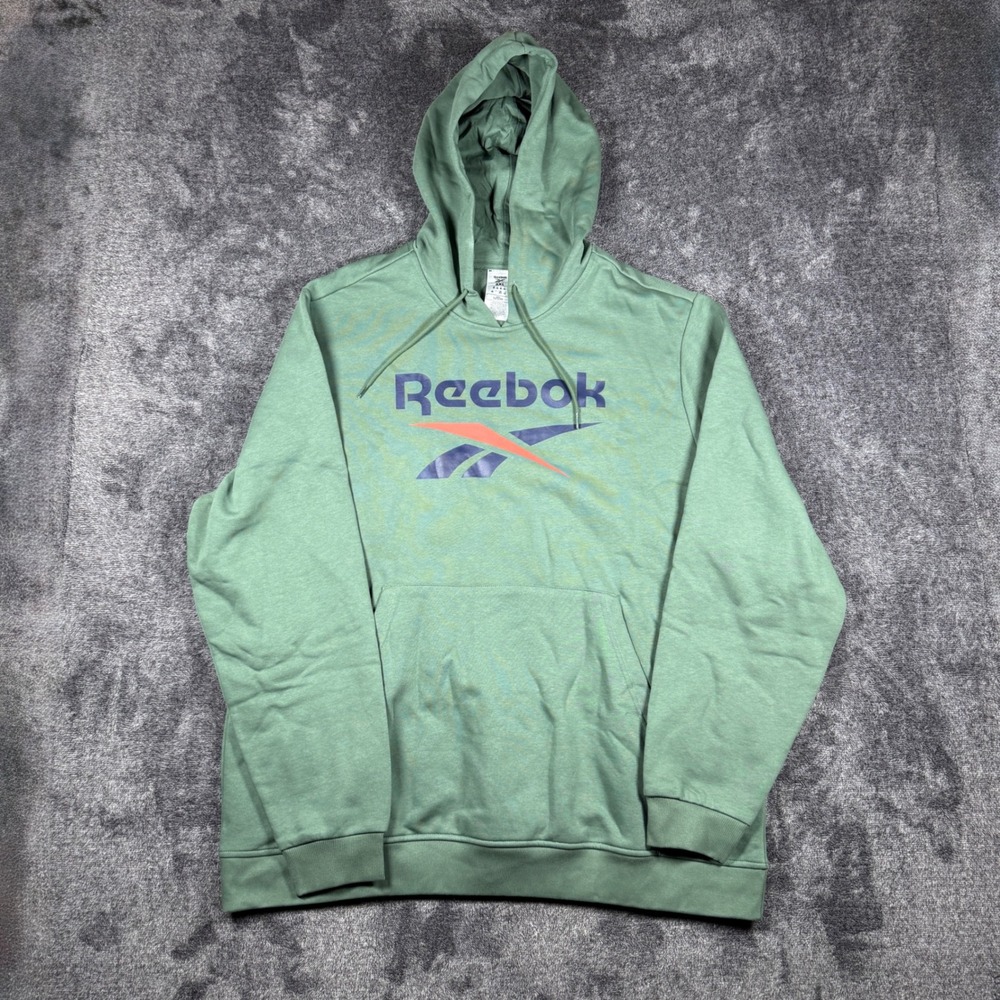Reebok Mens 2XL Sage Green Graphic Logo Pullover Hoodie Sweatshirt Long Sleeve